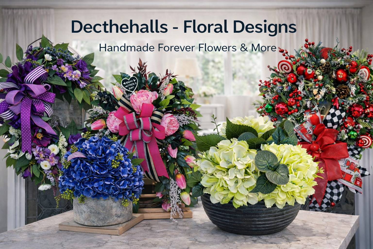 Handmade wreaths and faux floral designs made in South Stockport